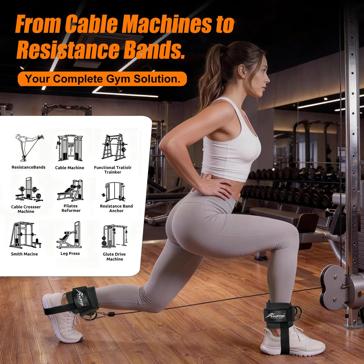 HPYGN Adjustable Ankle Straps for Cable Machine, Glute Kickback Strap for Leg Workouts, 8mm Padded Neoprene Cuffs (Pair, Black) | Secure Fit for All Ankles - view 5