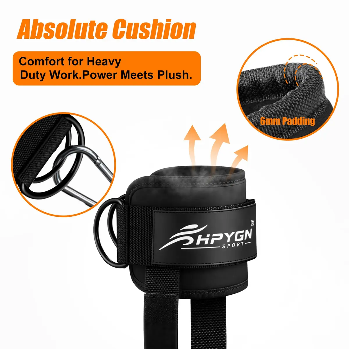 HPYGN Adjustable Ankle Straps for Cable Machine, Glute Kickback Strap for Leg Workouts, 8mm Padded Neoprene Cuffs (Pair, Black) | Secure Fit for All Ankles - view 6