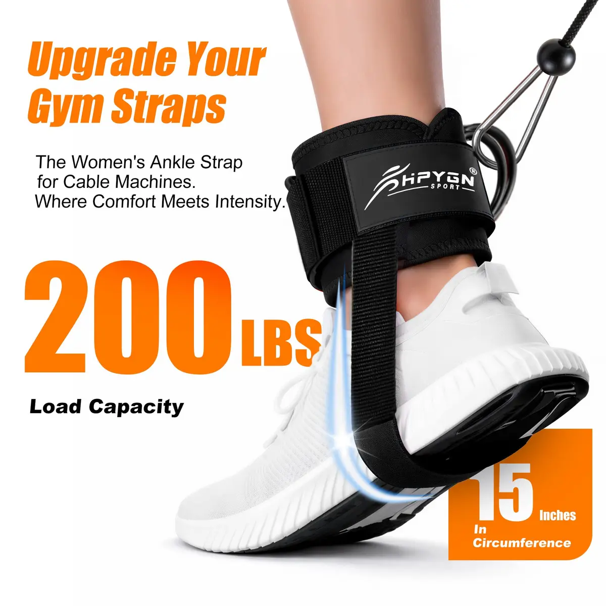 HPYGN Adjustable Ankle Straps for Cable Machine, Glute Kickback Strap for Leg Workouts, 8mm Padded Neoprene Cuffs (Pair, Black) | Secure Fit for All Ankles - view 2