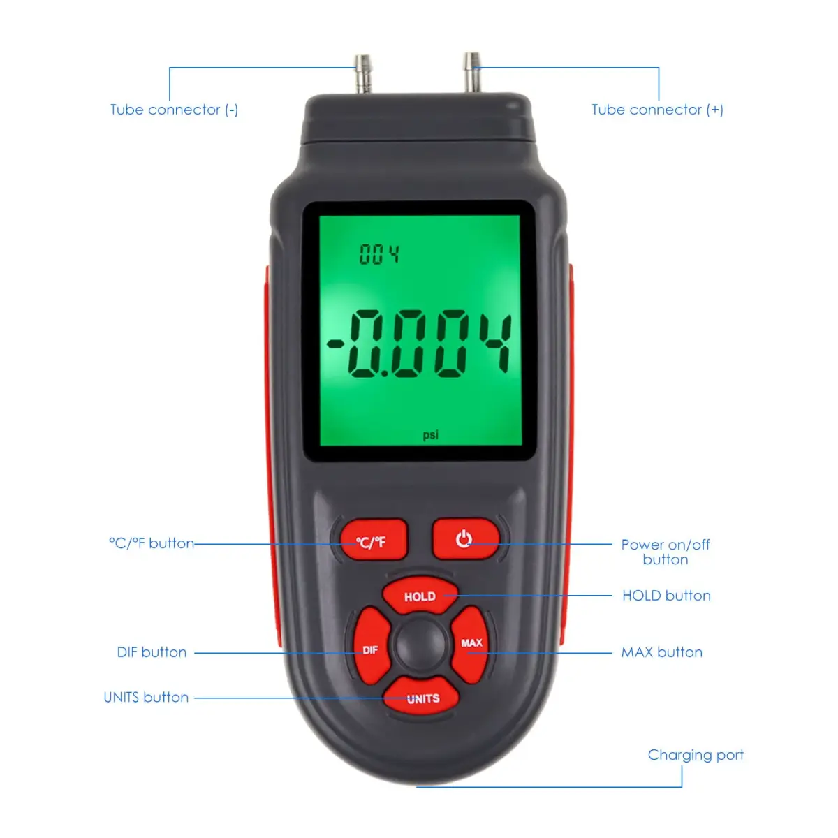 DANOPLUS Digital Differential Pressure Manometer Tester ±2.999 Psi | 12 Unit Selection - view 6