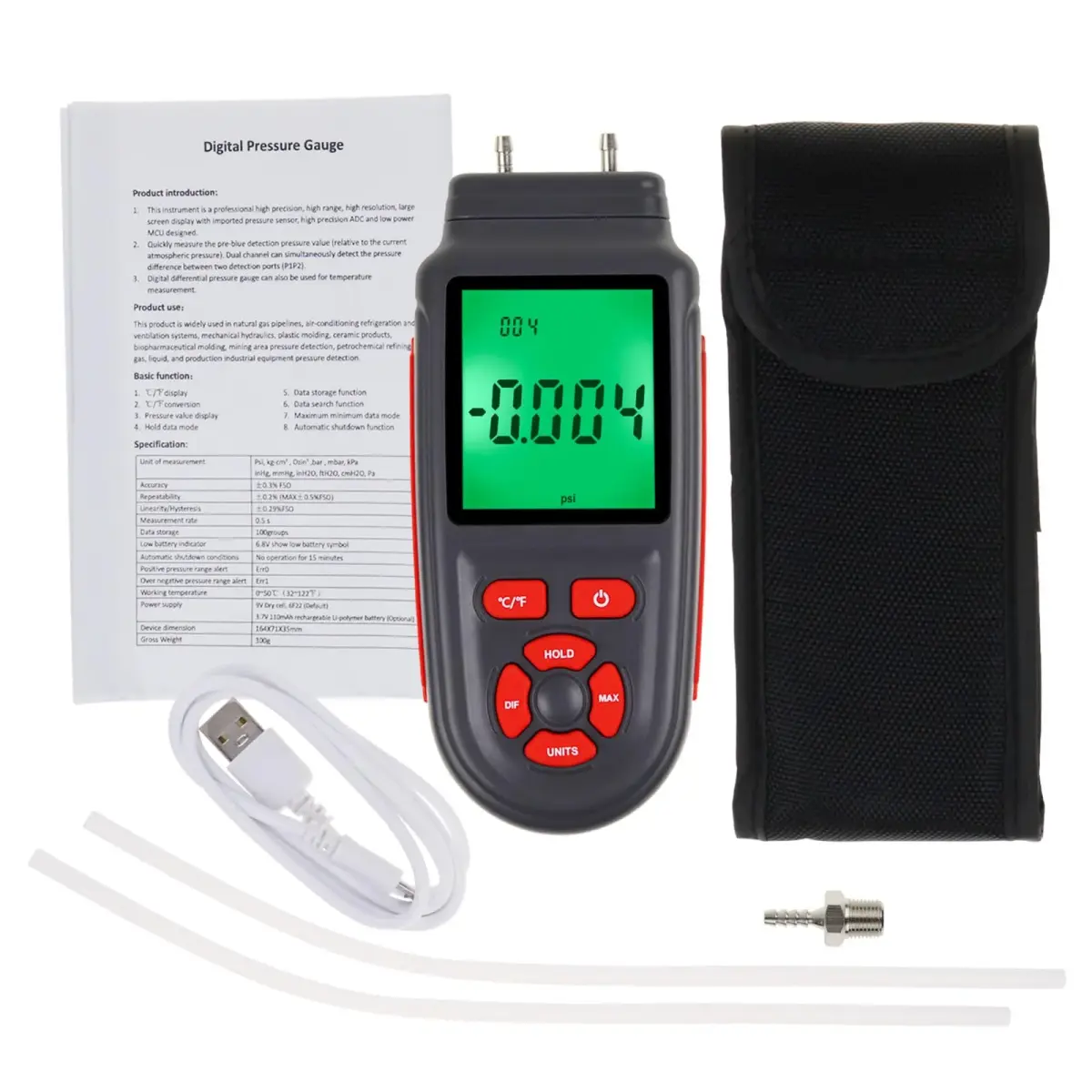 DANOPLUS Digital Differential Pressure Manometer Tester ±2.999 Psi | 12 Unit Selection - view 8