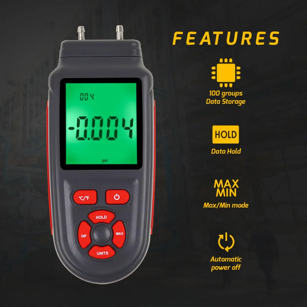 DANOPLUS Digital Differential Pressure Manometer Tester ±2.999 Psi | 12 Unit Selection - view 2