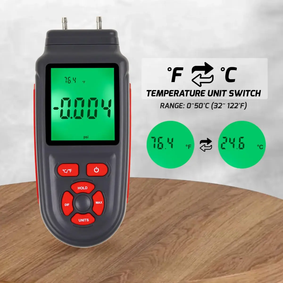 DANOPLUS Digital Differential Pressure Manometer Tester ±2.999 Psi | 12 Unit Selection - view 4