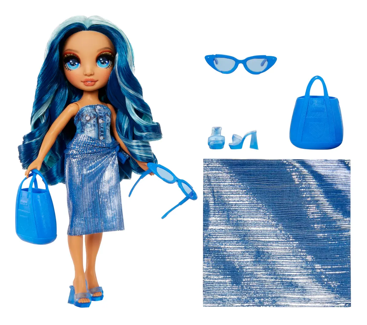 Rainbow High Swim & Style Skyler, Blue 11" Fashion Doll with Shimmery Wrap to Style 10+ Ways, Removable Swimsuit, Sandals, Accessories, Gift for Kids 4-12 - view 2