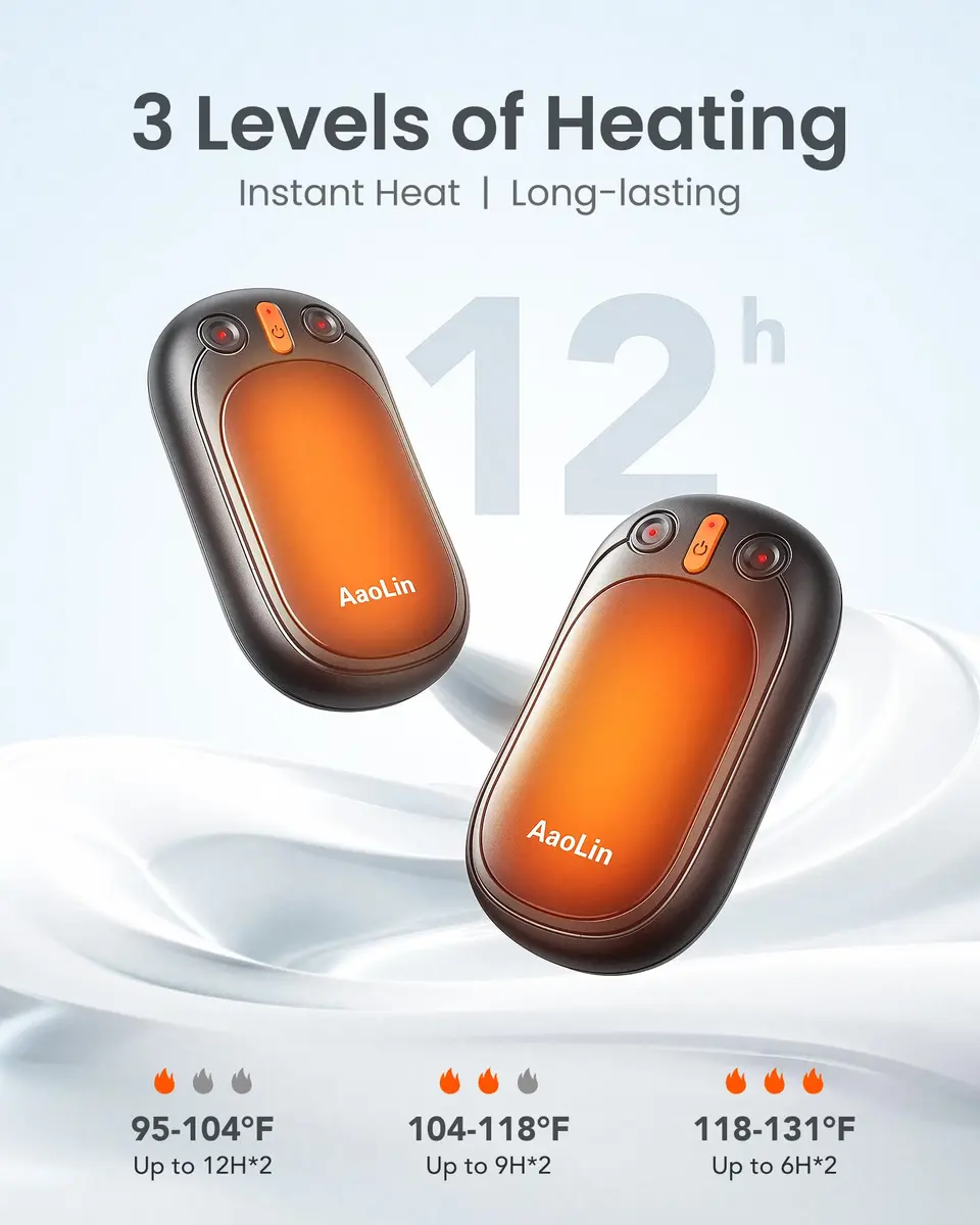 AaoLin Rechargeable Hand Warmers 4 Pack Black | 12 Hours Long Heating Portable Pocket Handwarmer - view 3