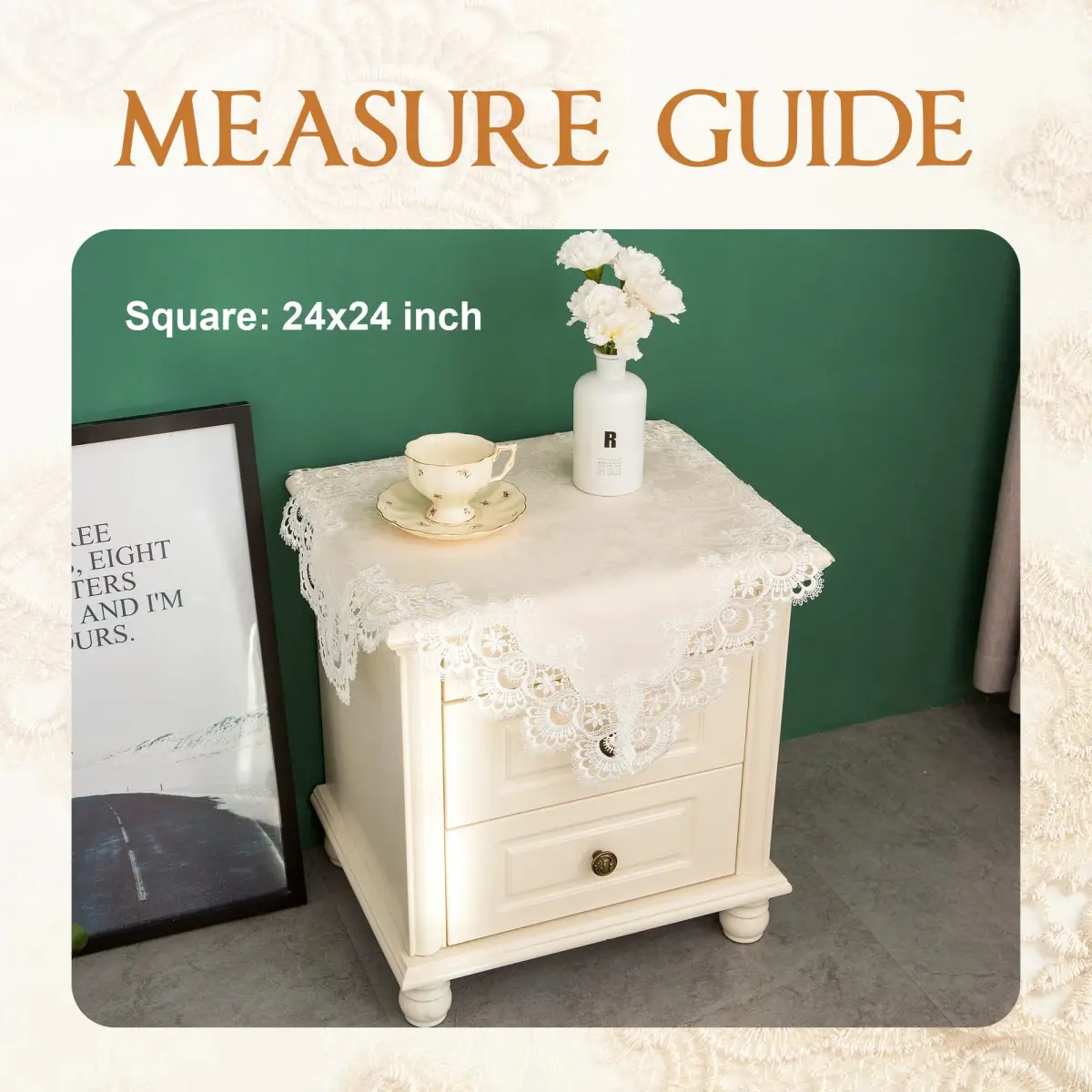 mylacerhome Lace Small Square Tablecloth Doilies 60x60 cm (24x24 inch) | Elegant Embroidery for Tables - view 6