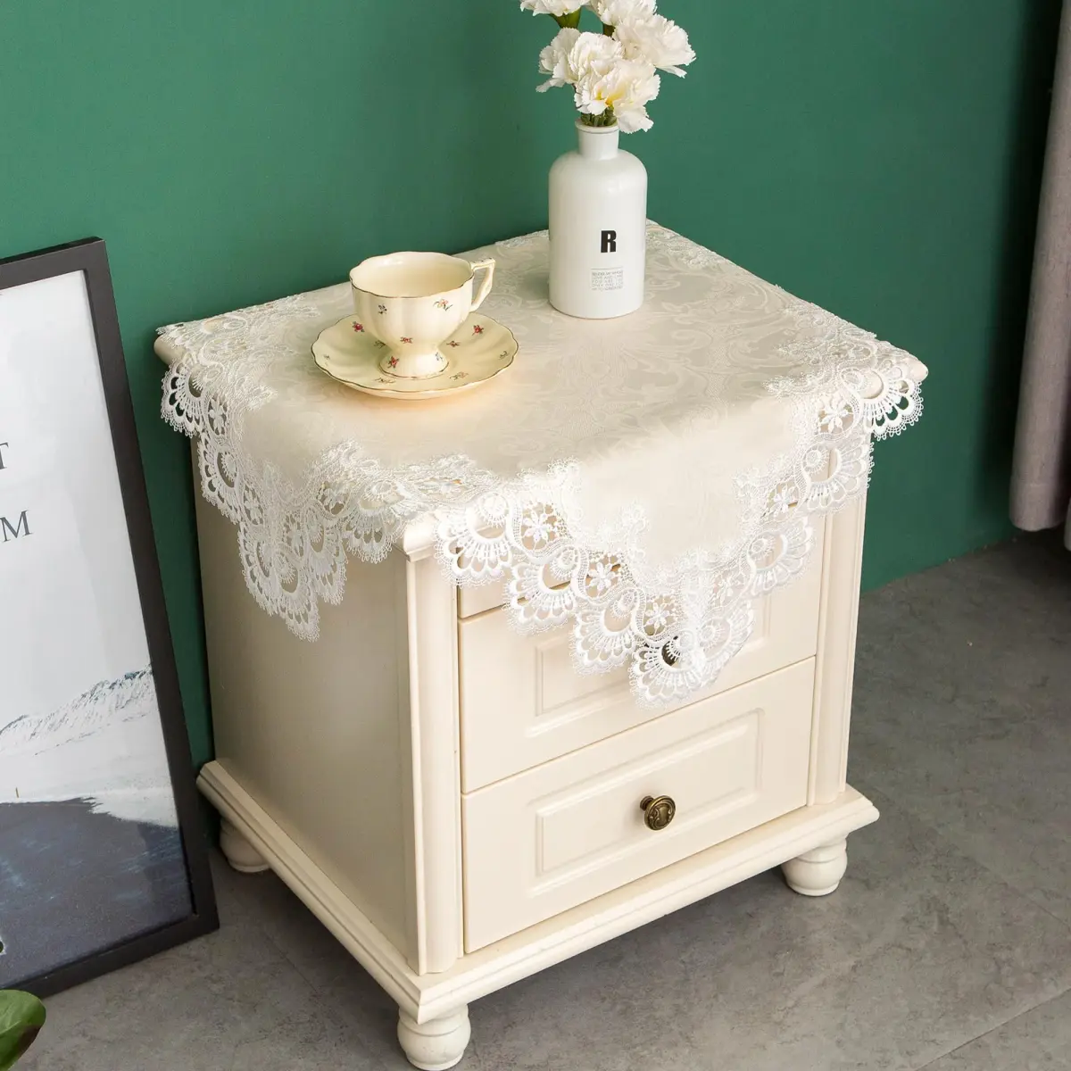 mylacerhome Lace Small Square Tablecloth Doilies 60x60 cm (24x24 inch) | Elegant Embroidery for Tables - main product image