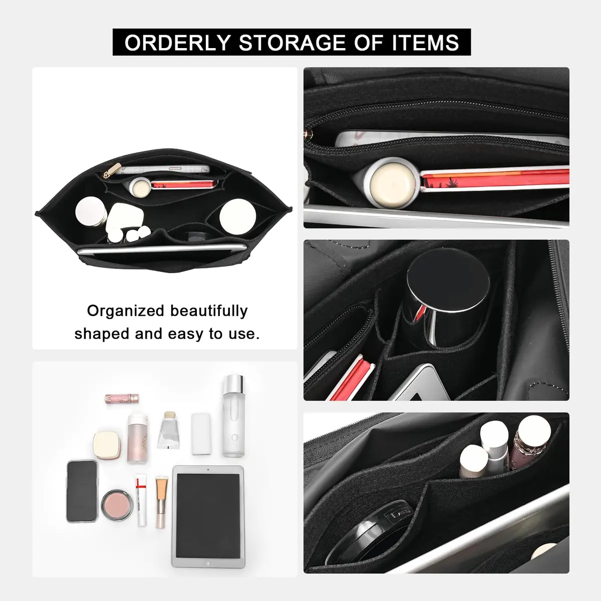 LOUKAYCCI Felt Purse Organizer Insert for Longchamp Le Pliage M Handbag, Medium Black | Keeps Bags Tidy & Protected - view 5