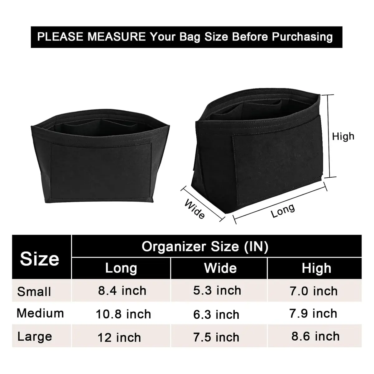 LOUKAYCCI Felt Purse Organizer Insert for Longchamp Le Pliage M Handbag, Medium Black | Keeps Bags Tidy & Protected - view 2