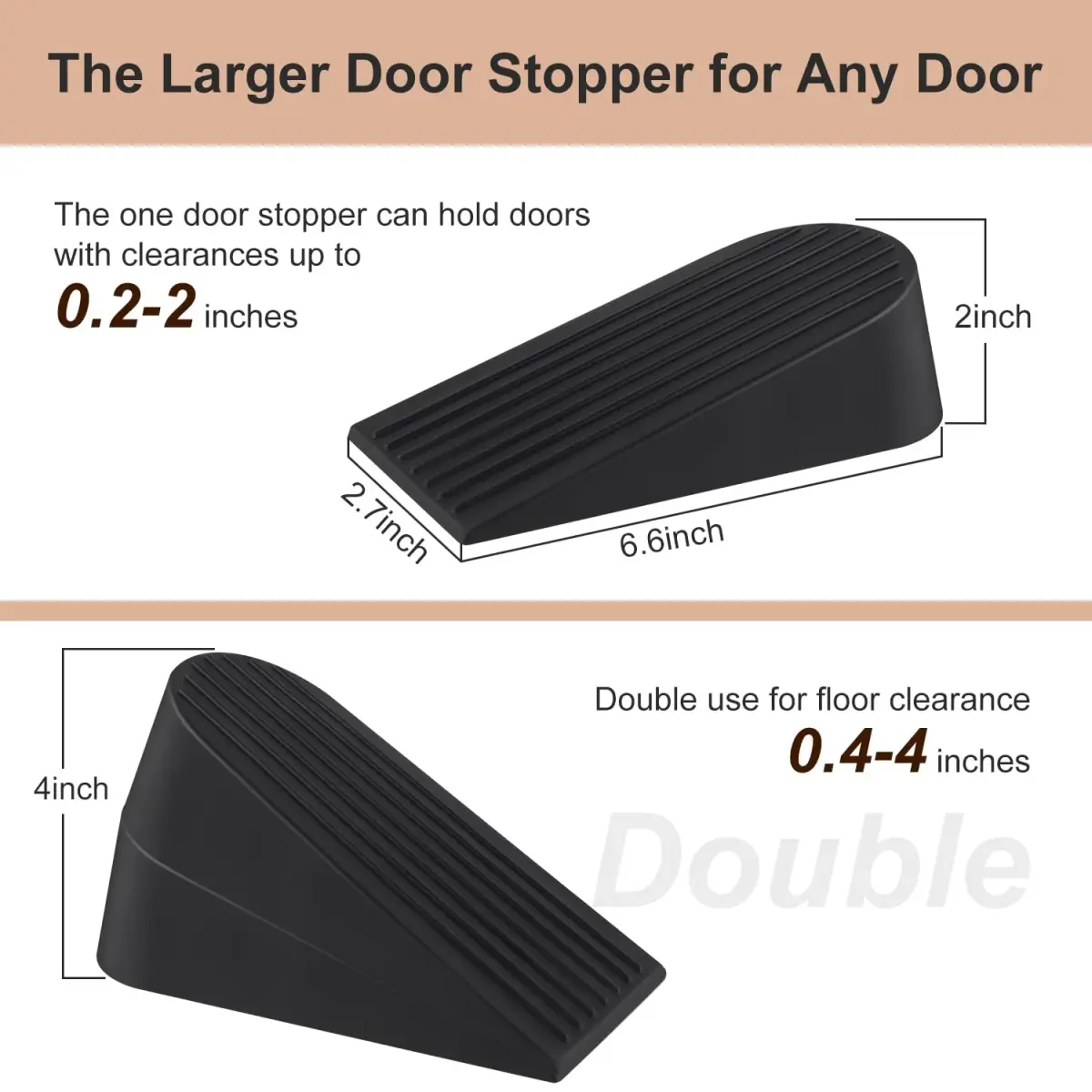 JZWBLILY Big Door Stopper 2 Pack Black | Heavy Duty Rubber Door Wedge for Floor & Carpet - view 2