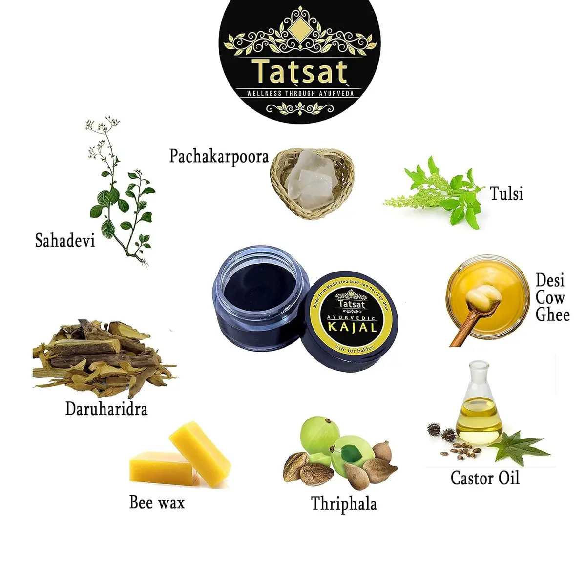 TATSAT Ayurvedic Baby Kajal - Natural Herbal Formula 2.5ml (0.088 Fl Oz) | Medicated Soot & Desi Cow Ghee - view 7
