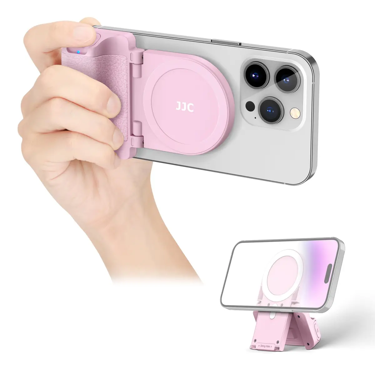 JJC Magnetic Phone Camera Grip Handle with Remote for MagSafe iPhone, Pink | Vlog & Live Streaming Support - main product image