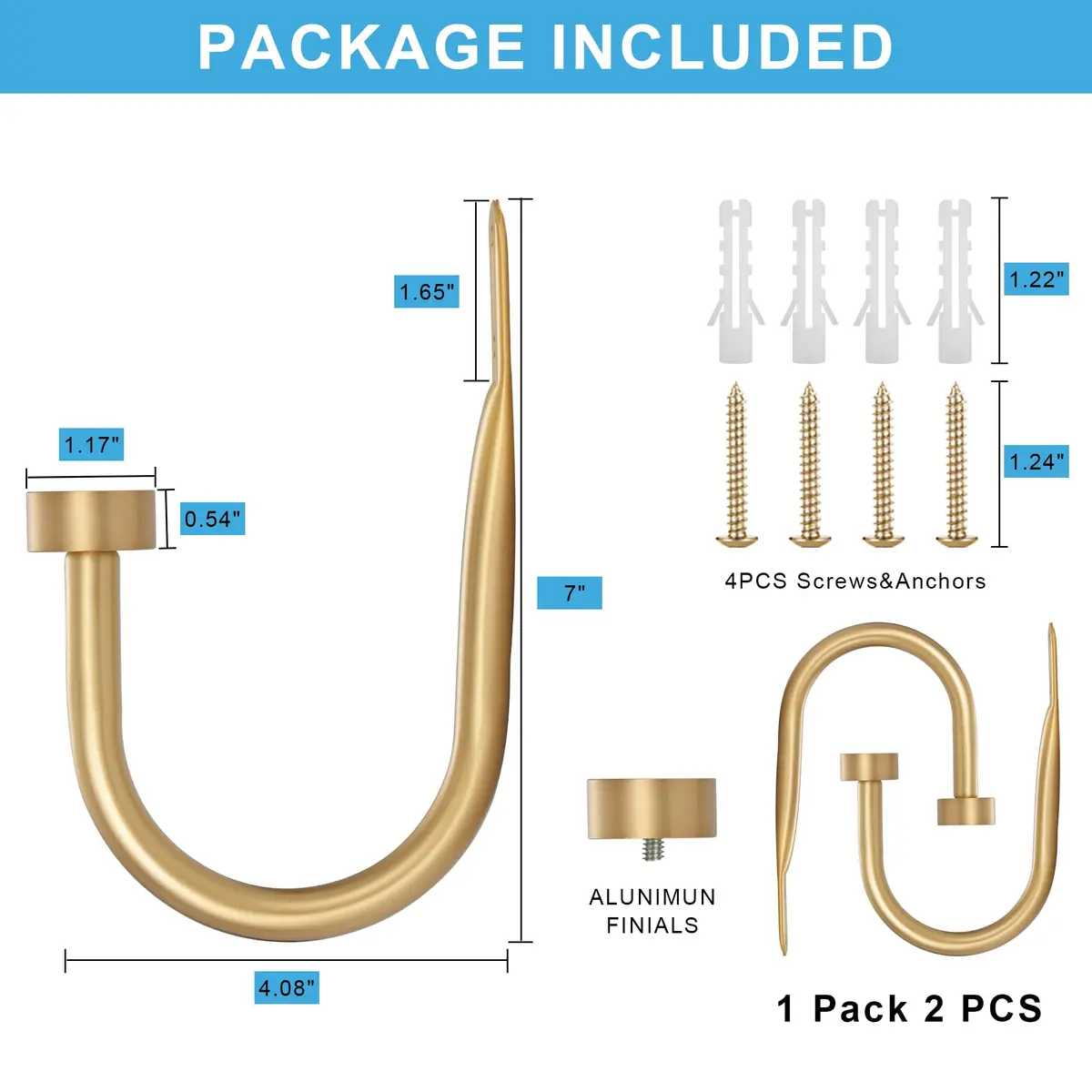 Mayrhyme Metal Curtain Holdbacks with Cap Finials, Warm Gold (18.5cm/7.28" x 11cm/4.33") | Set of 2 - view 3