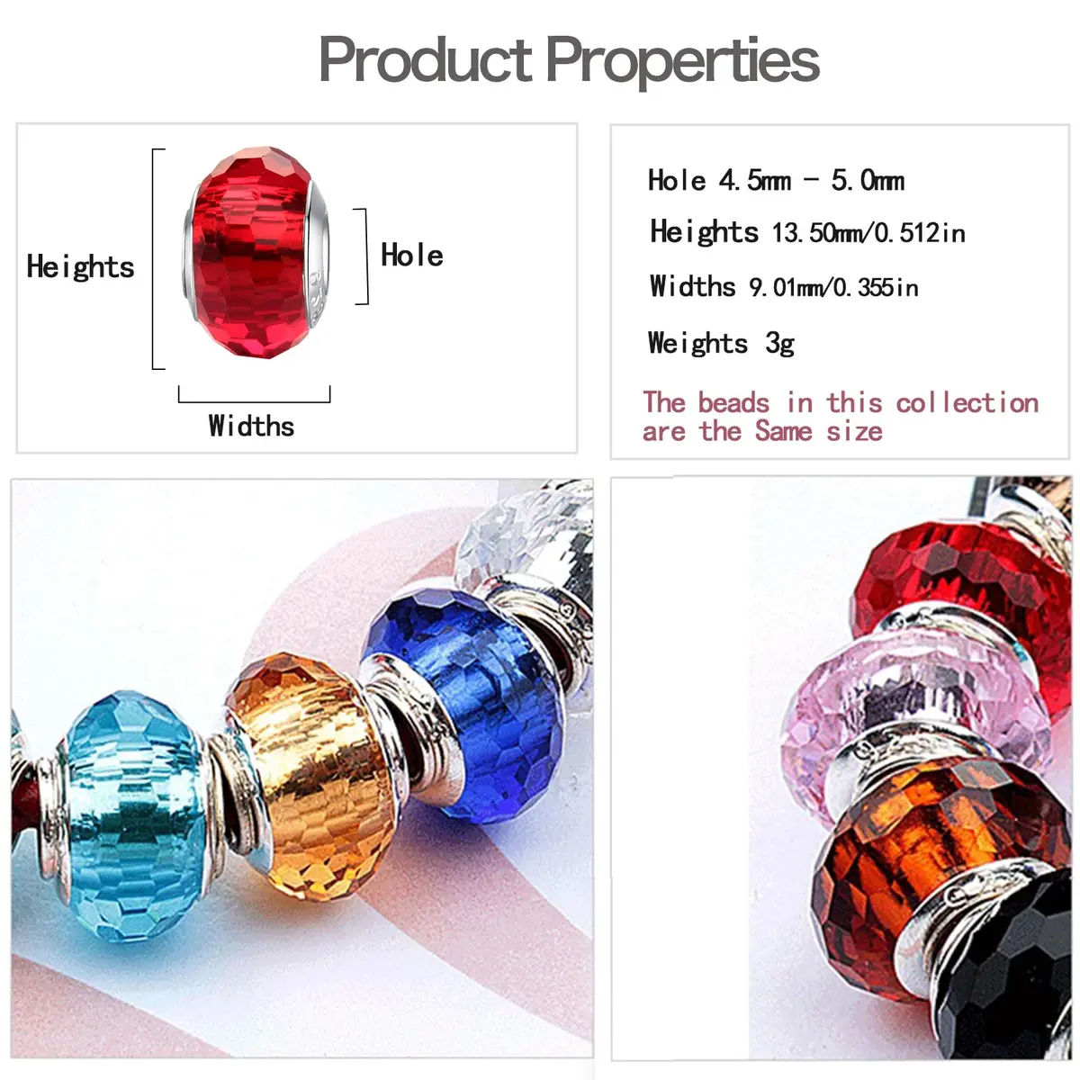 MICOO 925 Sterling Silver Charms for Bracelets | Fashion DIY Dangle Pendants Beads, Birthstone, Birthday Gift (4.6mm~5mm, 6 styles) - view 4