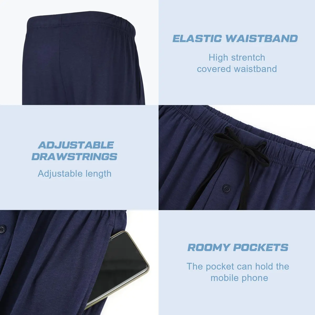 BAMBOO COOL Mens Pajama Pants Lightweight Long Pj Bottoms 2 Pack | Soft Breathable Cotton Blend - view 3