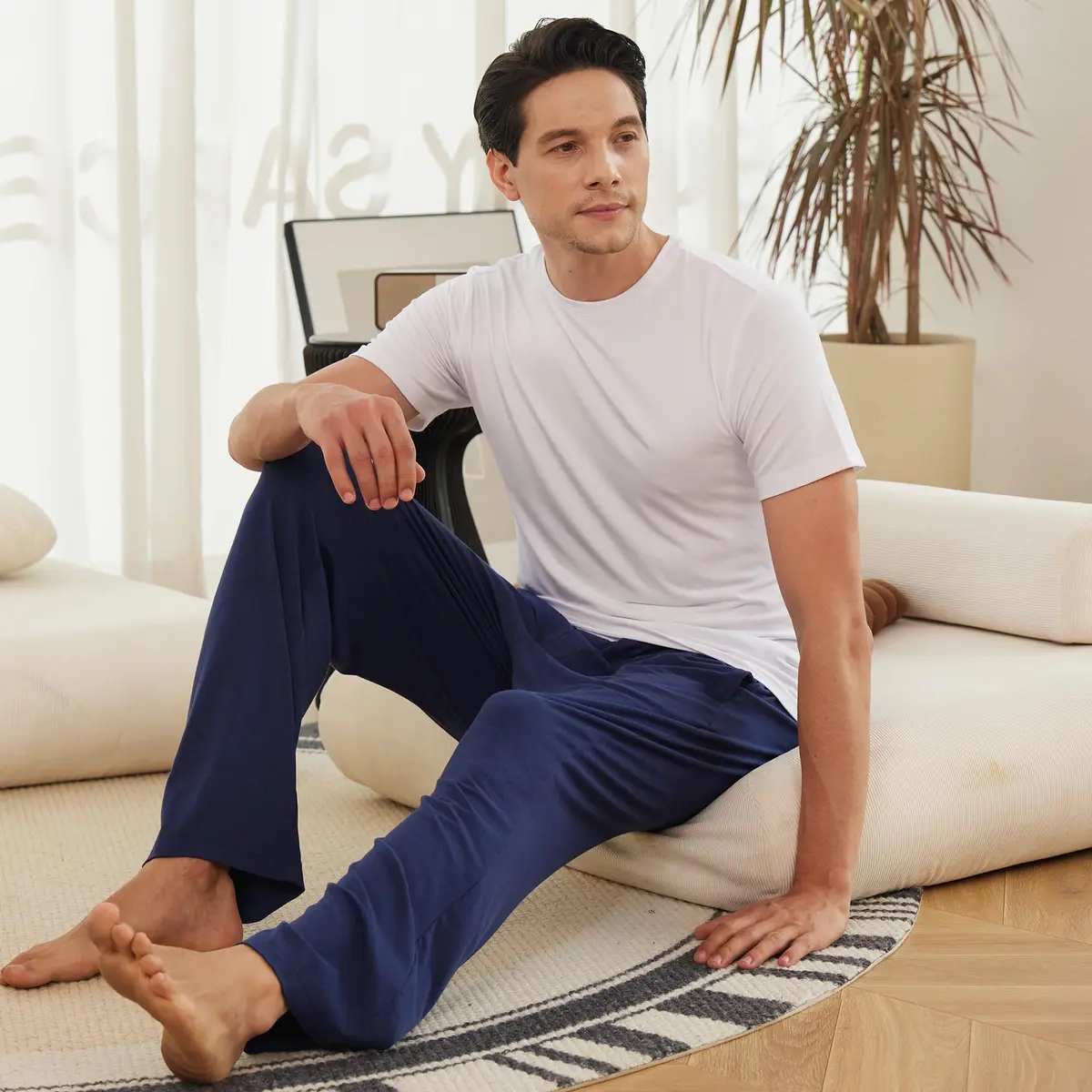 BAMBOO COOL Mens Pajama Pants Lightweight Long Pj Bottoms 2 Pack | Soft, Breathable Rayon, Elastic & Drawstring Waist - view 5