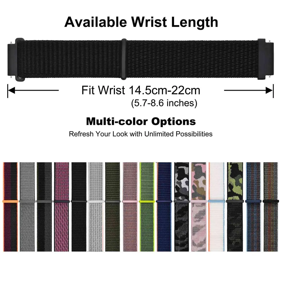 WOCCI 24mm Adjustable Nylon Watch Band, Quick Release Sport Loop Strap (Black) | Comfortable, Durable Nylon - view 6