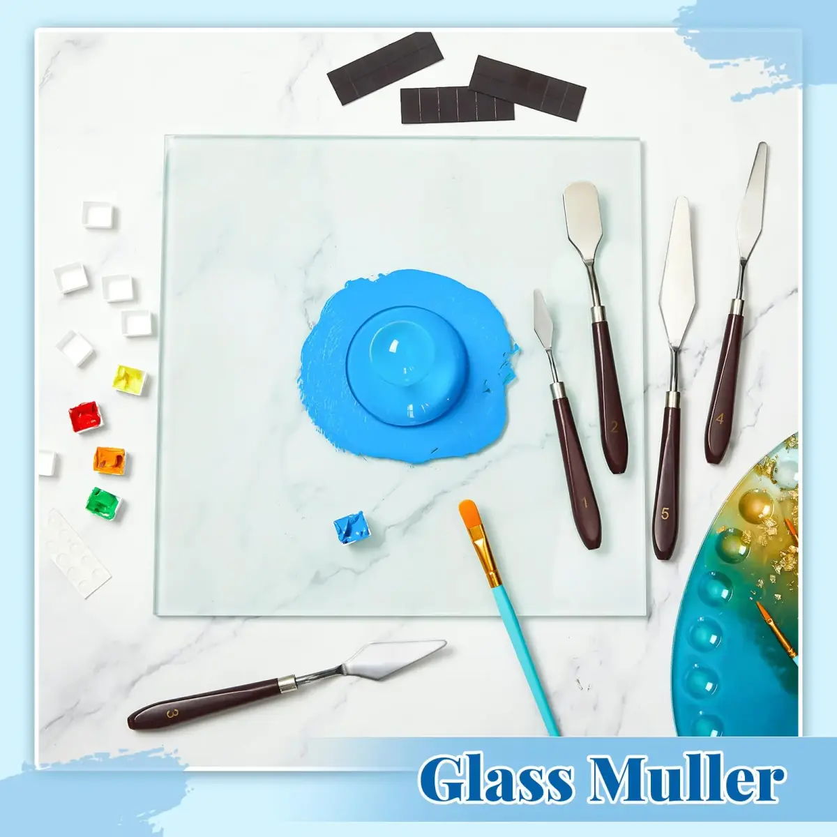 Nuanchu Glass Muller for Paint Making, 7.5 cm (2.95 in) Flat Bottom Muller with Round Handle | Essential for Artists Creating Custom Watercolor, Oil, and Tempera Paints - view 4