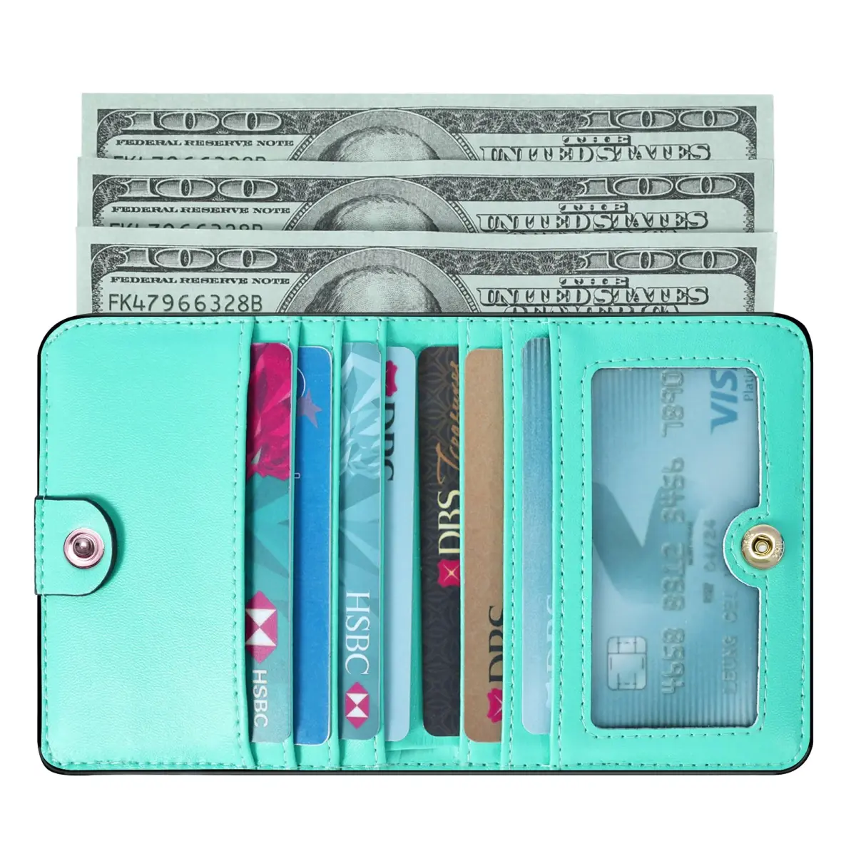 Toughergun Light Blue Slim Leather Wallet for Women - Compact Bifold RFID Mini Purse - view 2