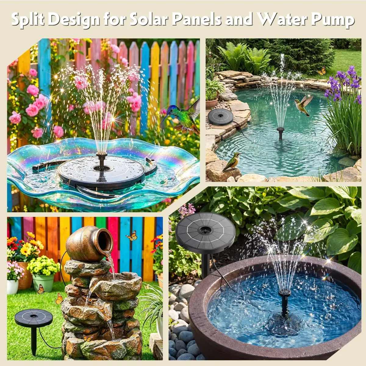 AISITIN 2.8W Solar Fountain Pump with 6 Nozzles & 3.9ft Cord | Attracts Birds to Bird Baths & Ponds - view 4