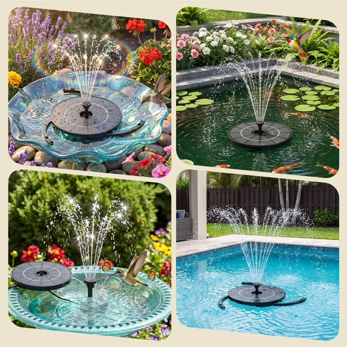 AISITIN 2.8W Solar Fountain Pump with 6 Nozzles & 3.9ft Cord | Attracts Birds to Bird Baths & Ponds - view 6
