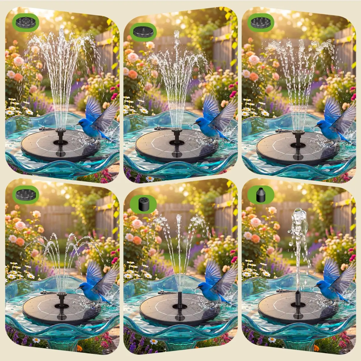 AISITIN 2.8W Solar Fountain Pump with 6 Nozzles & 3.9ft Cord | Attracts Birds to Bird Baths & Ponds - view 8