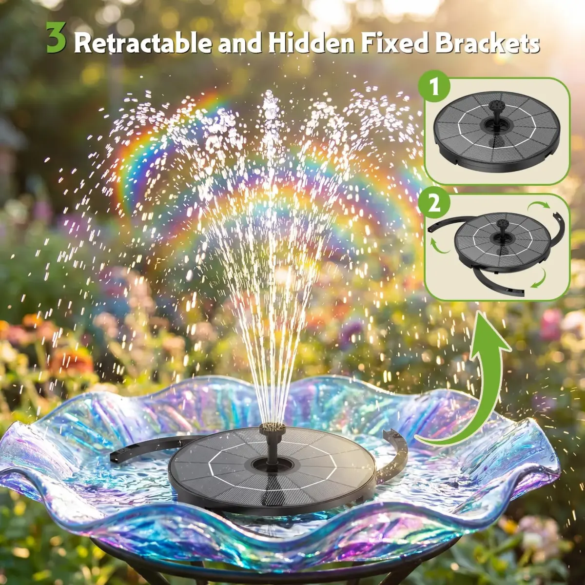 AISITIN 2.8W Solar Fountain Pump with 6 Nozzles & 3.9ft Cord | Attracts Birds to Bird Baths & Ponds - view 3