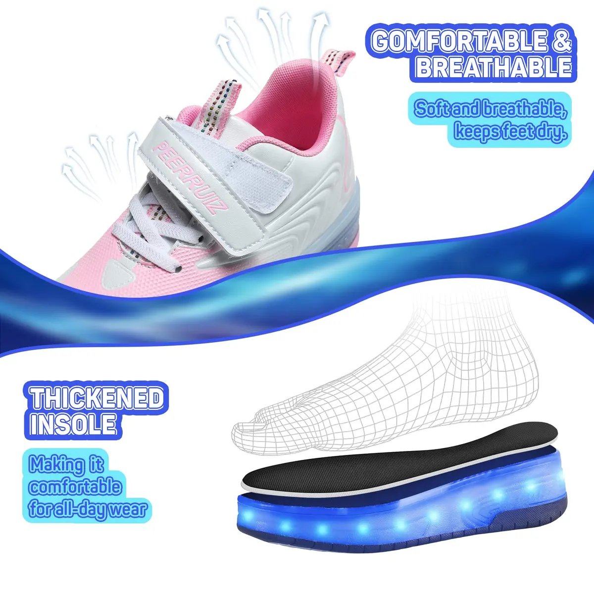Yogeeft Girls Roller Shoes with USB Rechargeable 6 Big Kid | LED Lights & Retractable Wheels - view 5