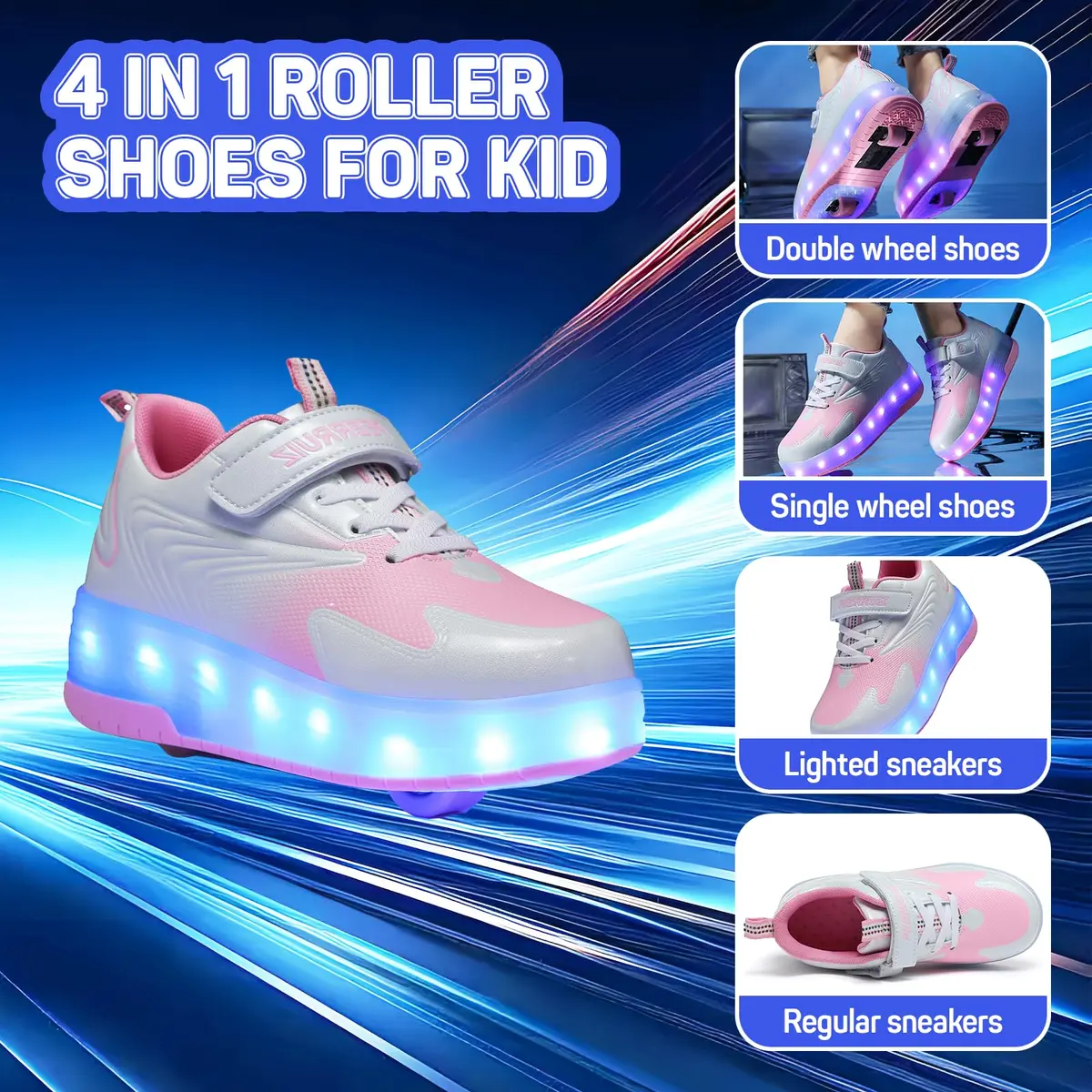 Yogeeft Girls Roller Shoes with USB Rechargeable 6 Big Kid | LED Lights & Retractable Wheels - view 2