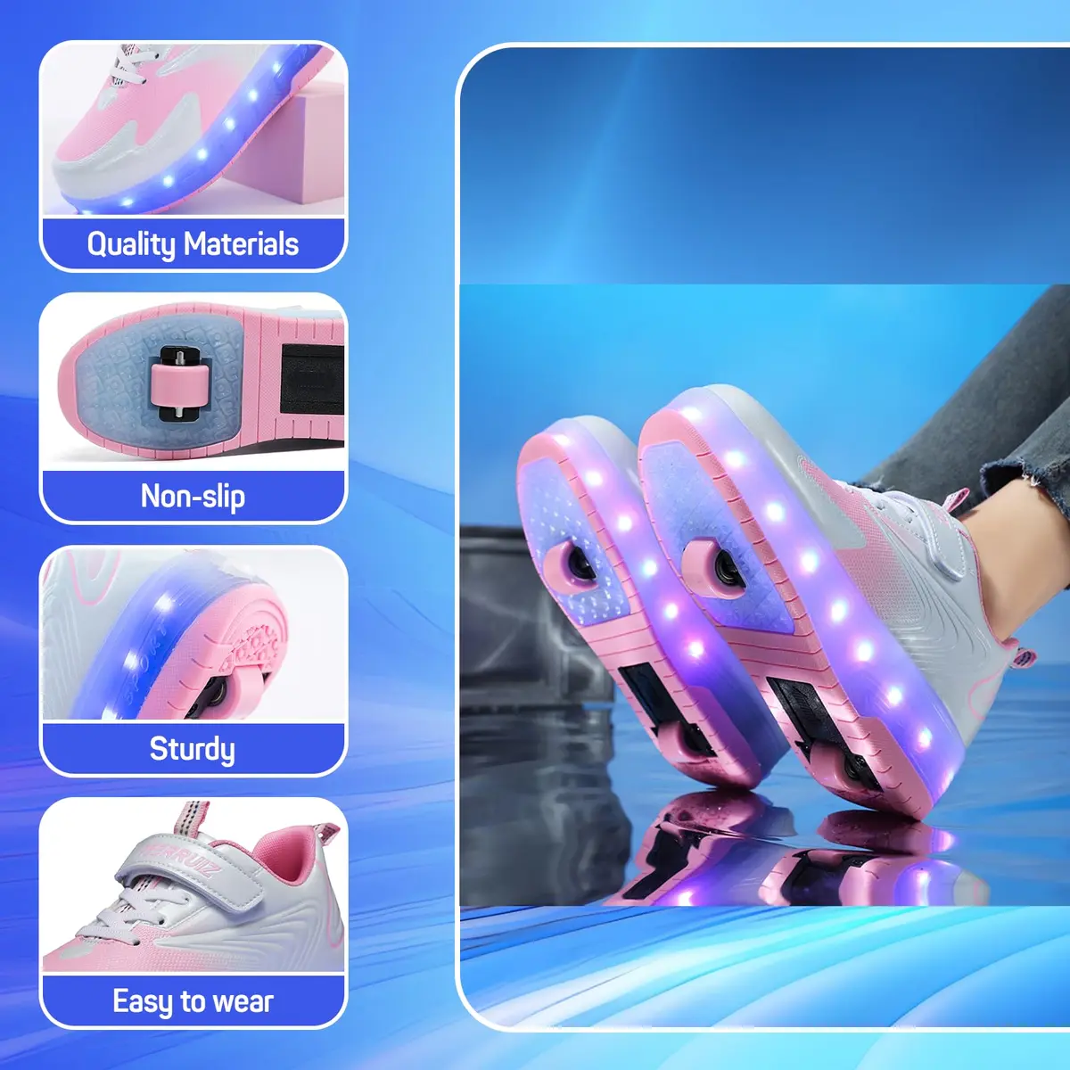 Yogeeft Girls Roller Shoes with USB Rechargeable 6 Big Kid | LED Lights & Retractable Wheels - view 3