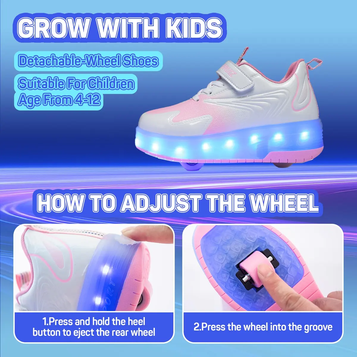 Yogeeft Girls Roller Shoes with USB Rechargeable 6 Big Kid | LED Lights & Retractable Wheels - view 4