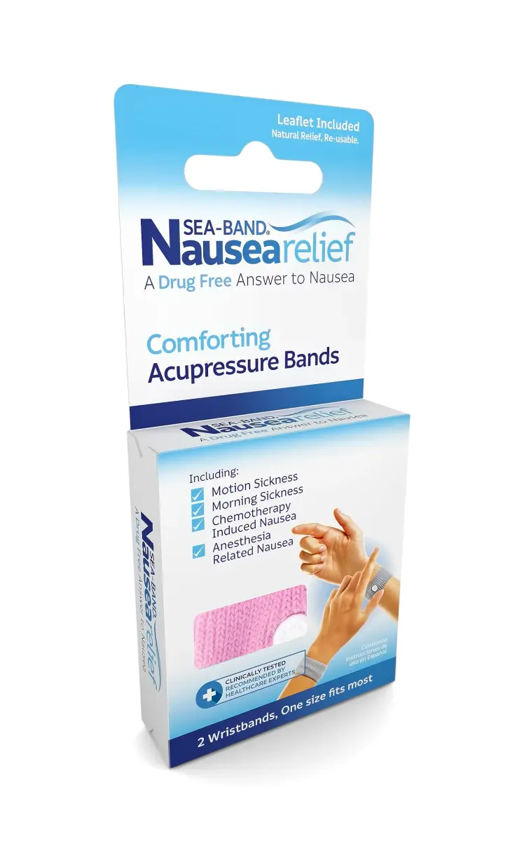 Sea-Band Anti-Nausea Acupressure Wristbands, 1 Pair, Pink | Drug-Free Nausea Relief for Travel Sickness - view 3
