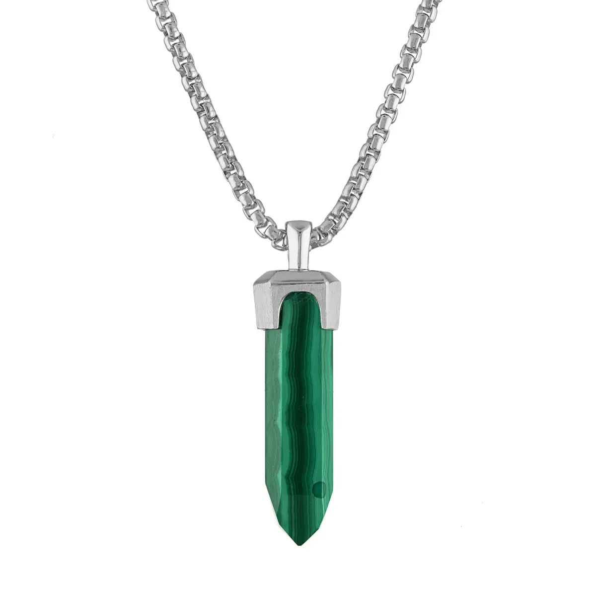 Bulova Men's Icon Green Malachite Obelisk Pendant & Sterling Silver Necklace | 24-26" Adjustable - main product image