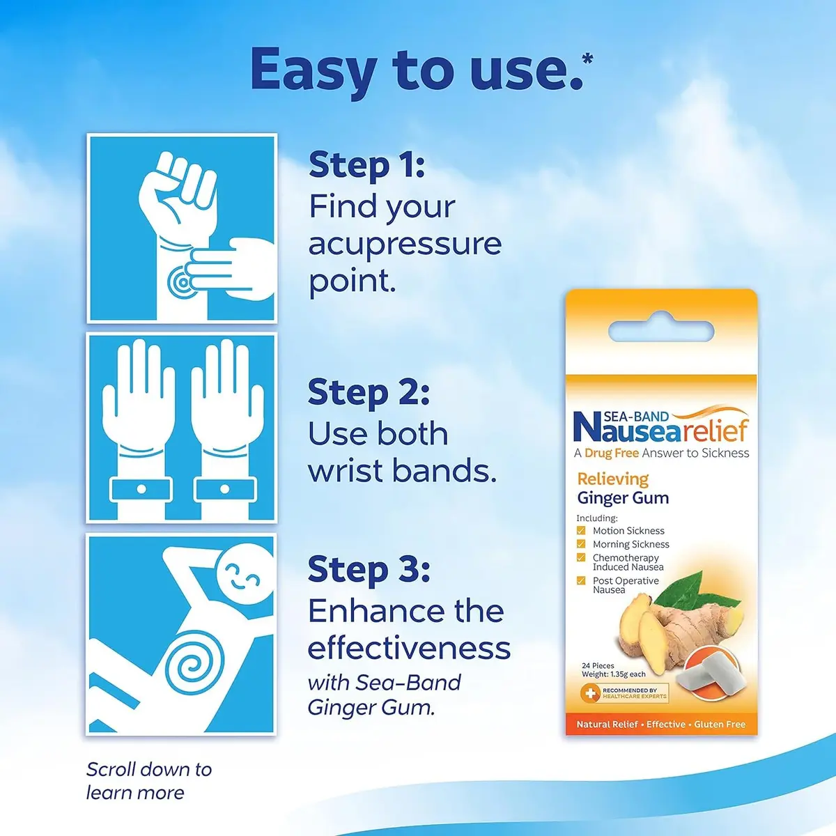 Sea-Band Anti-Nausea Wristbands Navy | Clinically Proven Acupressure for Travel Sickness Relief - view 7