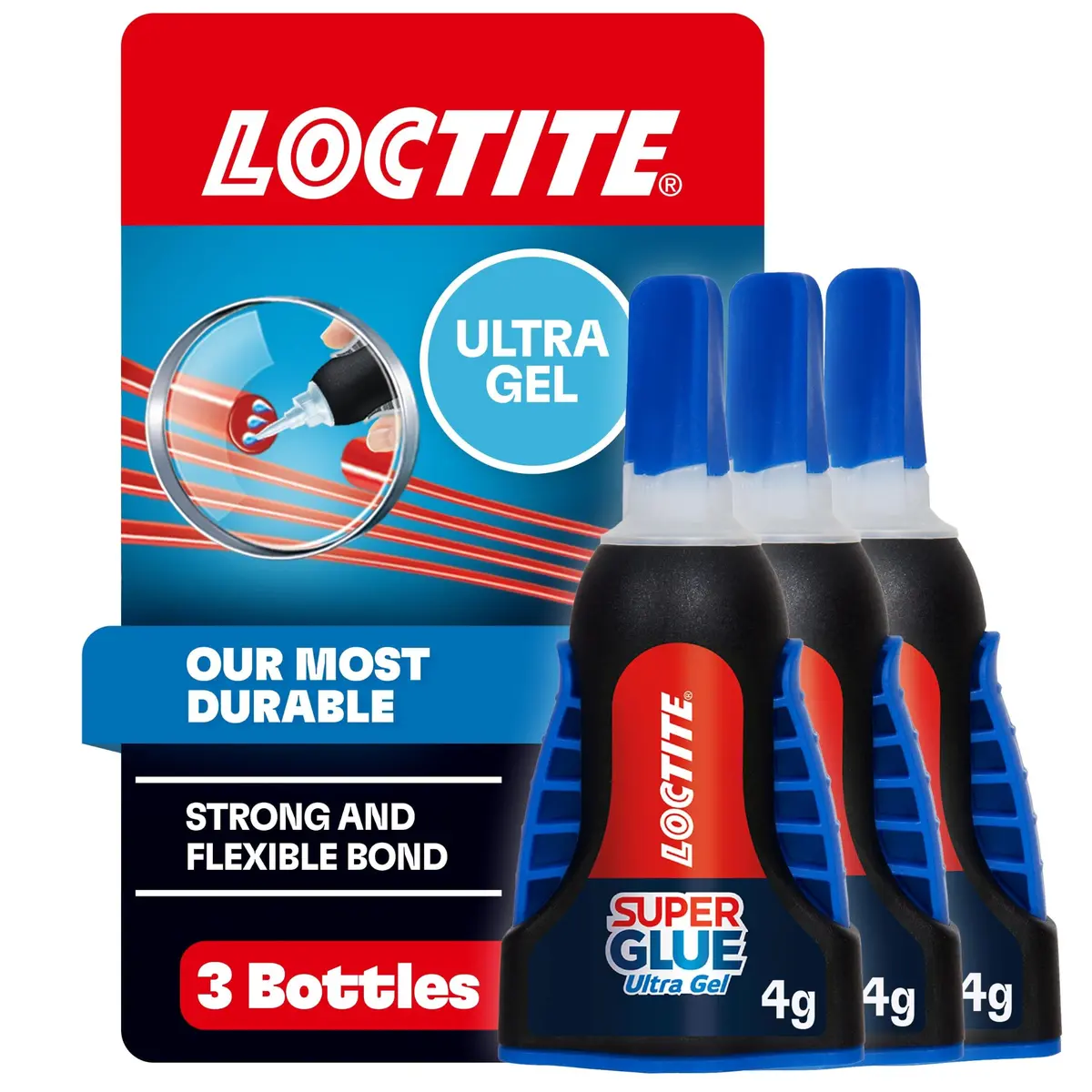 Loctite Super Glue Ultra Gel Control 0.14 fl oz (4.14 ml) Bottle, 3 Pack | Precise Application for Tough Repairs - main product image