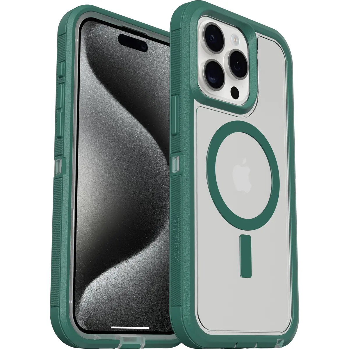 OtterBox iPhone 15 Pro Max Defender Series XT Clear Case - Velvet Evergreen (Clear), Rugged, Screenless, MagSafe Compatible, Lanyard Attachment - view 5