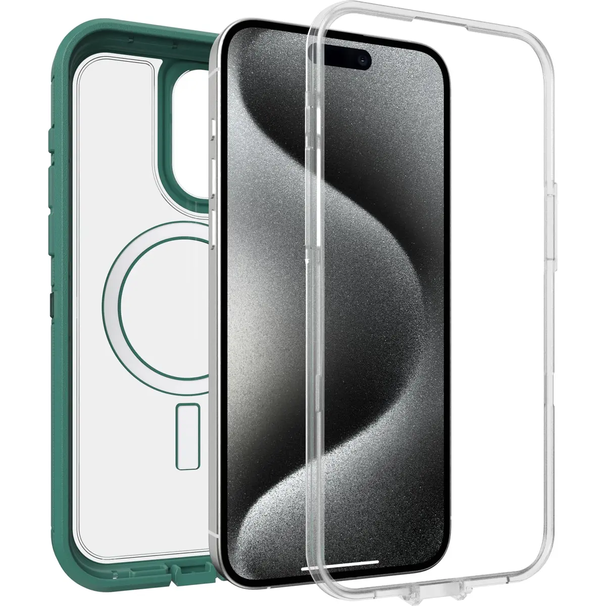 OtterBox iPhone 15 Pro Max Defender Series XT Clear Case - Velvet Evergreen (Clear), Rugged, Screenless, MagSafe Compatible, Lanyard Attachment - view 4