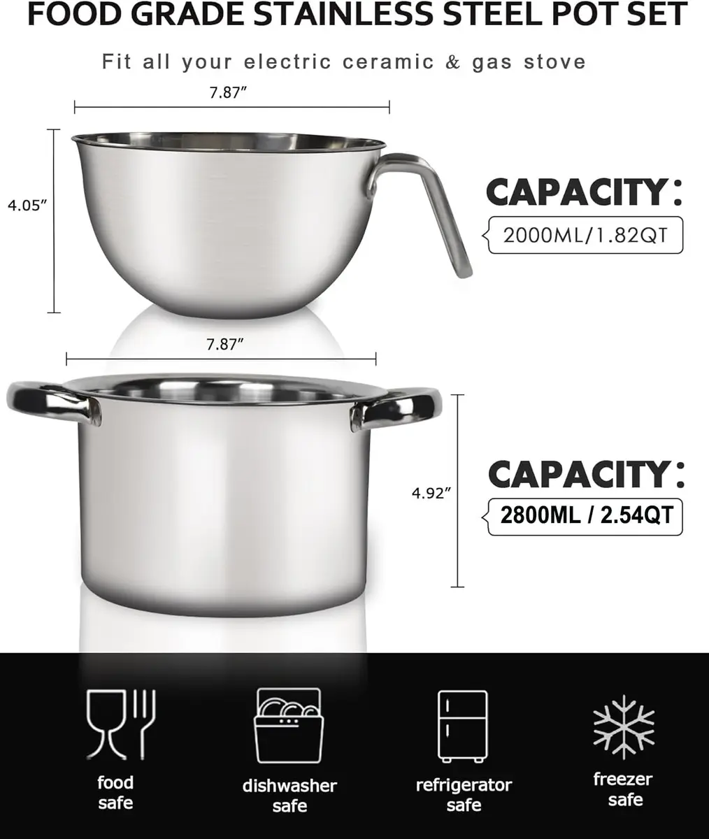 Marsheepy 1.8QT Double Boiler Melting Pot with 2.54QT Stainless Steel Pot | Food-Grade Steel, Stovetop & Dishwasher Safe - view 2