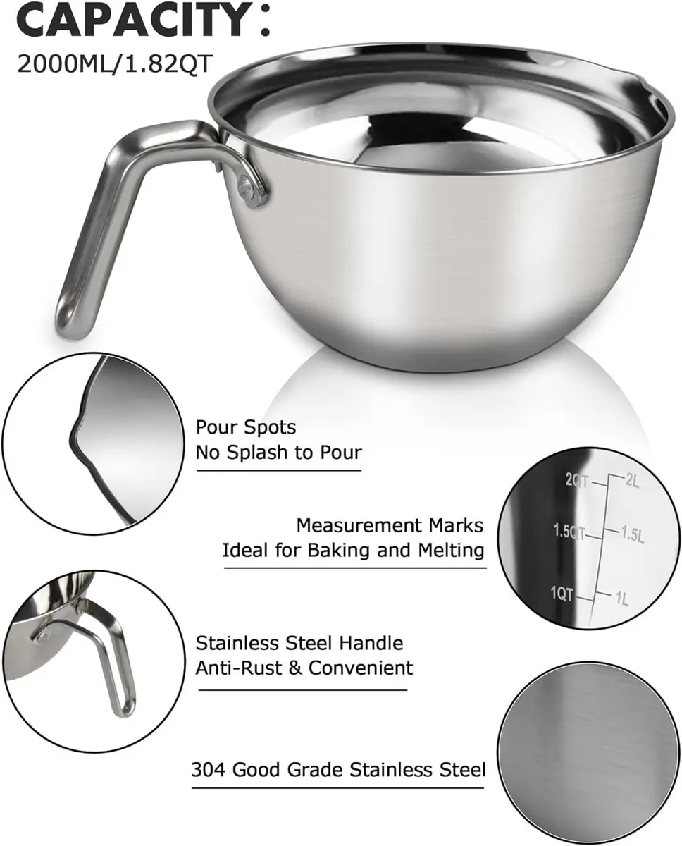 Marsheepy 1.8QT Double Boiler Melting Pot with 2.54QT Stainless Steel Pot | Food-Grade Steel, Stovetop & Dishwasher Safe - view 3