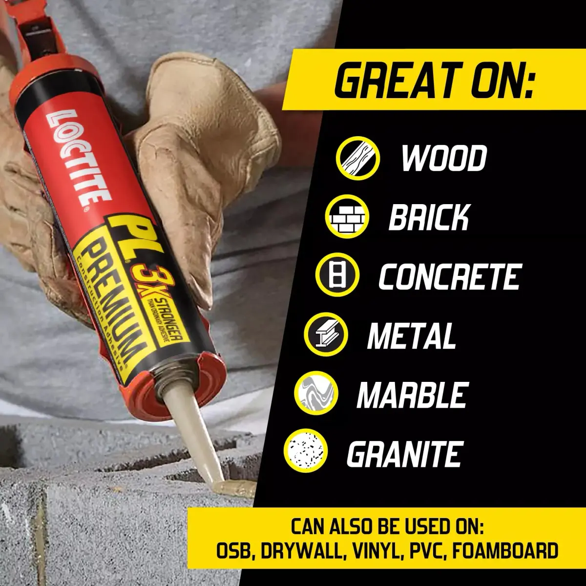 Loctite PL Premium Polyurethane Construction Adhesive 10 fl oz (296 ml) Cartridge, 6-Pack | Bonds Wood, Concrete, Stone, Metal & More - view 3