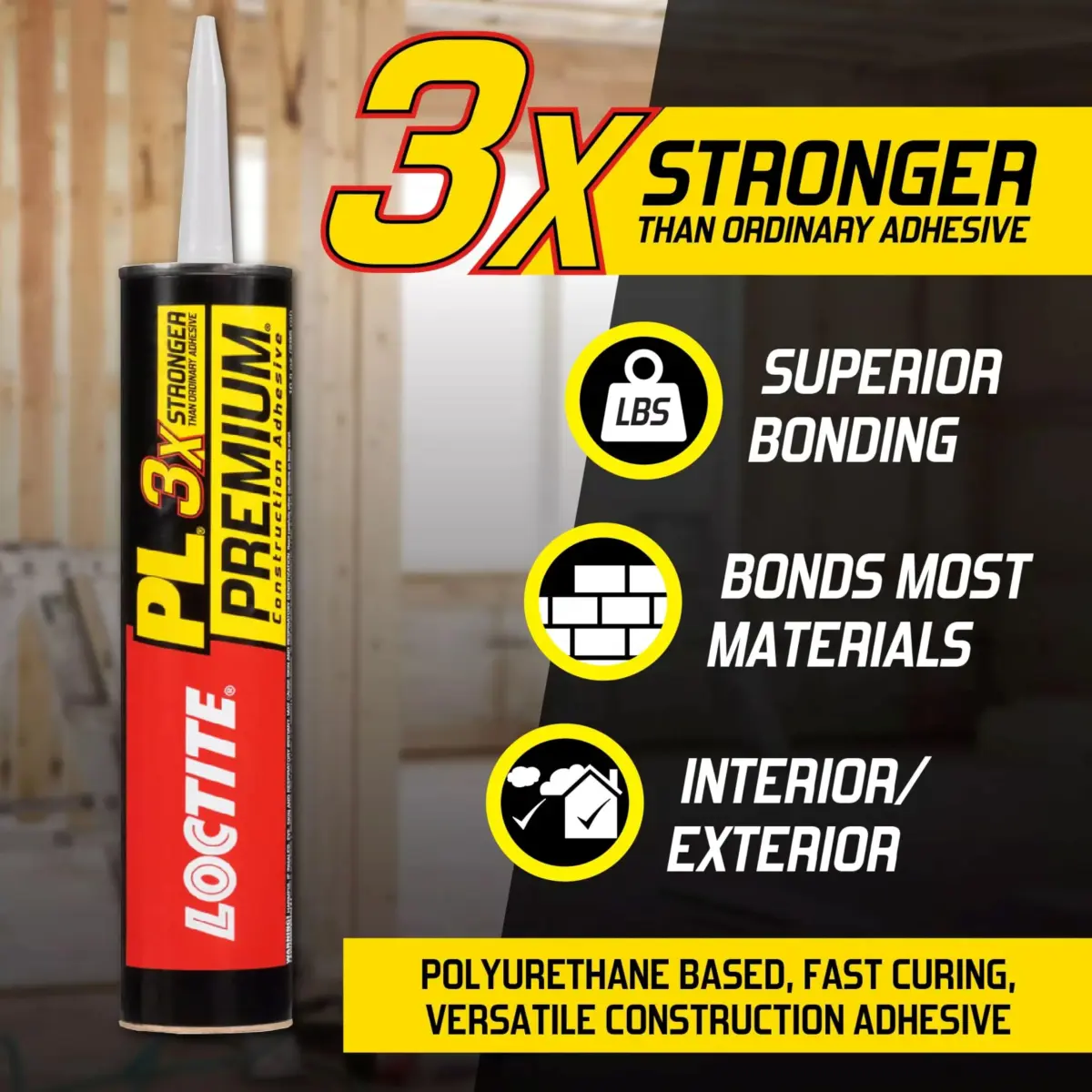Loctite PL Premium Polyurethane Construction Adhesive 10 fl oz (296 ml) Cartridge, 6-Pack | Bonds Wood, Concrete, Stone, Metal & More - view 4