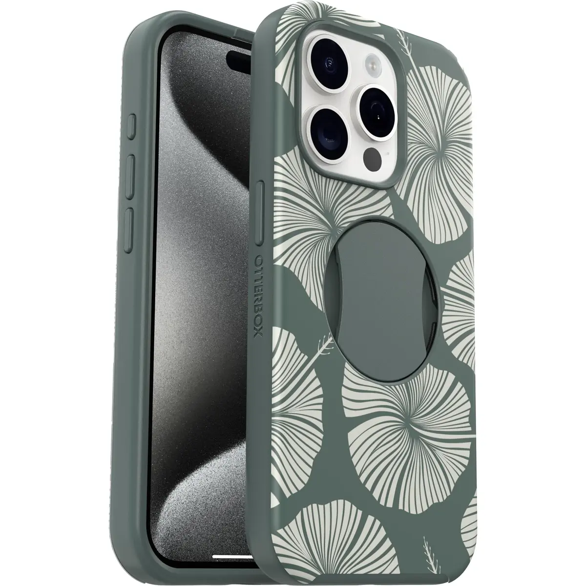 OtterBox OtterGrip Symmetry Series Case for iPhone 15 Pro (Only) - Island Getaway (Green) | Built-in Grip, Snaps to MagSafe, Raised Edges Protect Camera & Screen - view 6