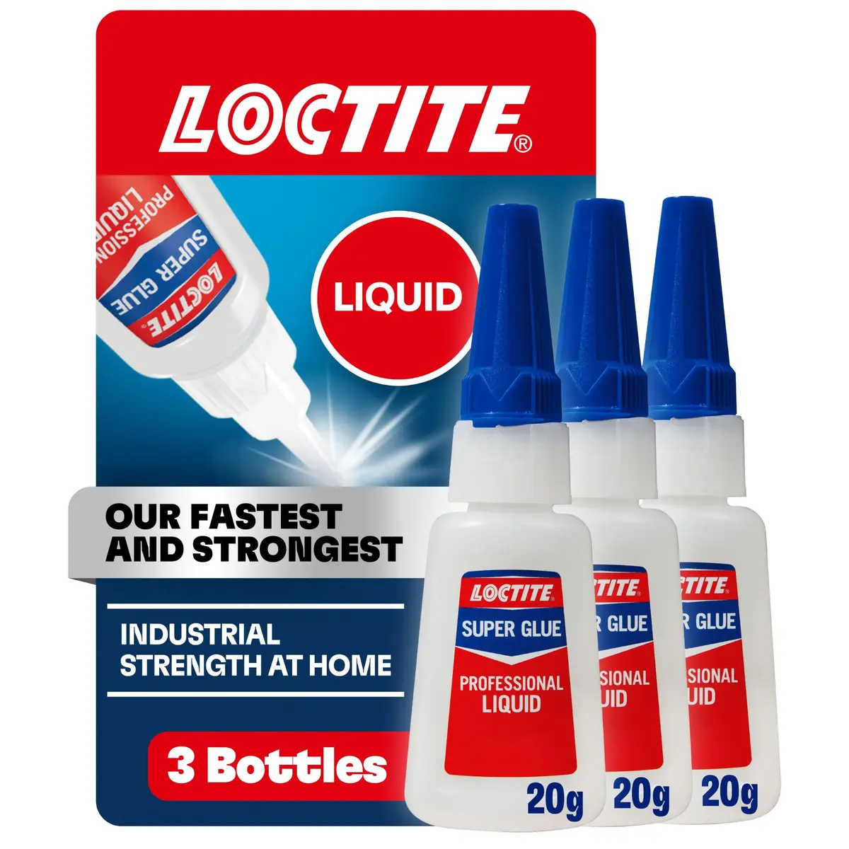 Loctite Professional Super Glue Liquid 20ml (0.7 Fl Oz) Bottle, Pack of 3 | Heavy-Duty Instant Adhesive for Plastic, Wood & Metal - main product image