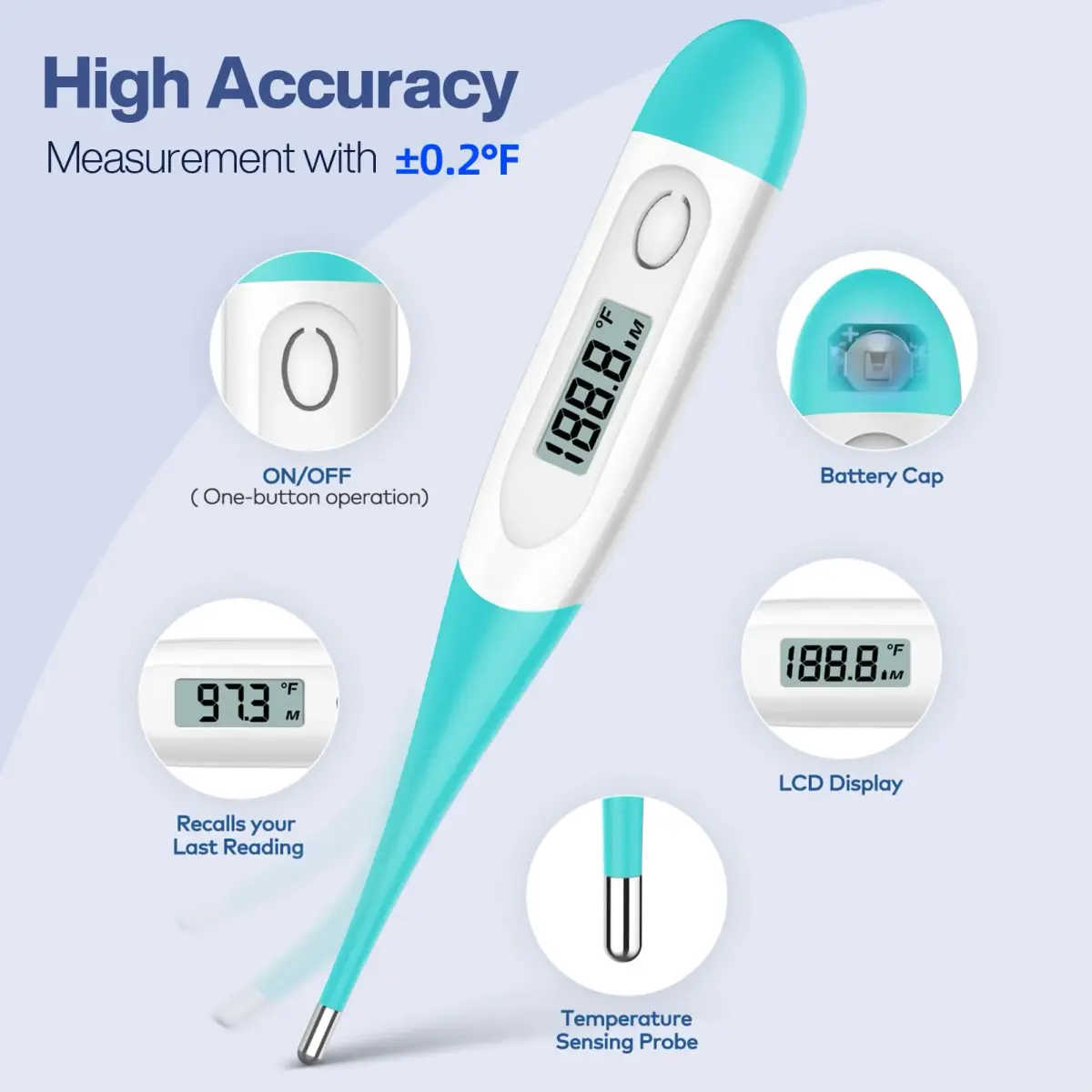Boncare Digital Oral Thermometer Blue Green | Fast 10-Second Reading for Adults & Kids - view 3