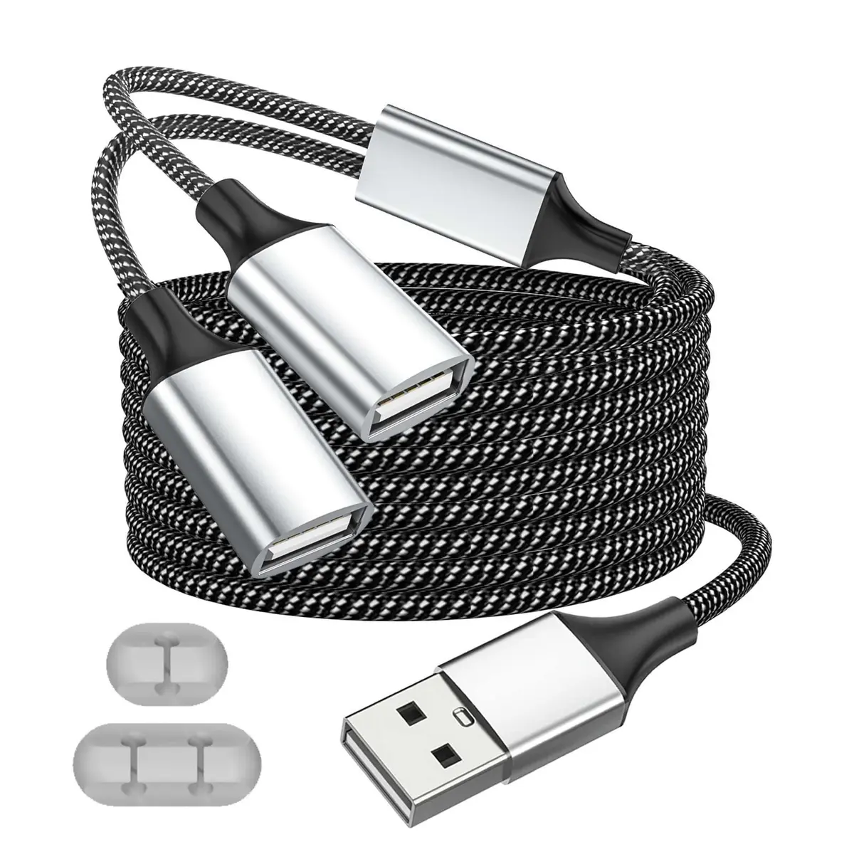 Fidioto USB Splitter 1 in 2 Out, USBA Male to 2 Female USB Extension Cable, 6.6Ft Long Support Charging & Data Transfer - main product image