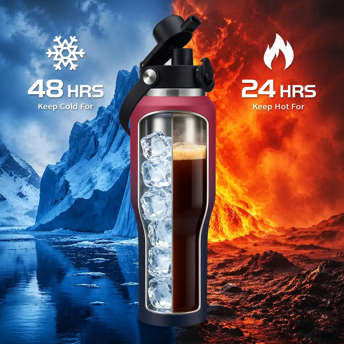 DIGJUPER 40oz Insulated Tumbler with Sleeve & 2 Lids | Keeps Cold 48 Hrs, Hot 24 Hrs - view 3