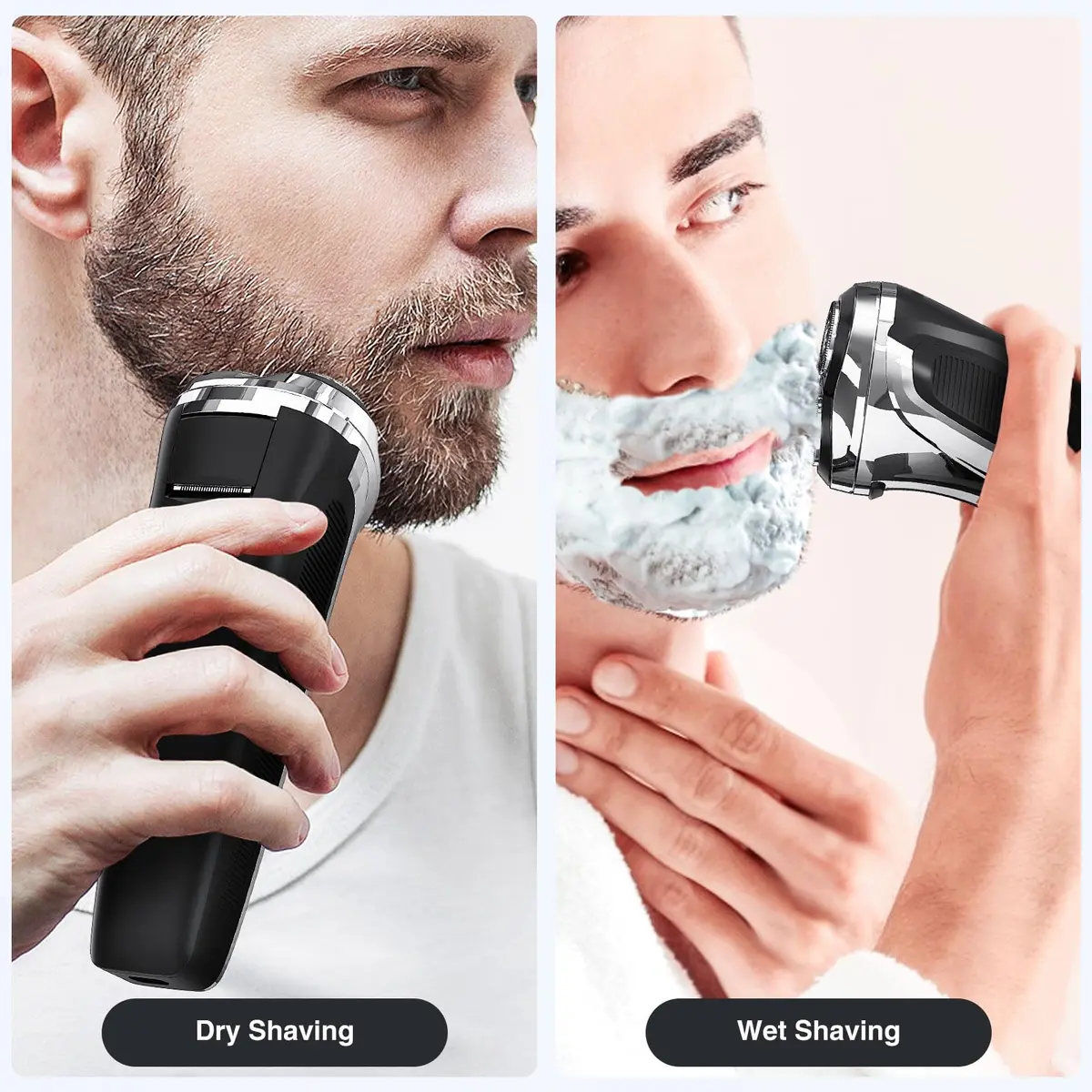 YIRISO 9000 RPM Rotary Shaver for Men, Silver, 200g (7.05 oz) | Smooth Shave with 4D Floating Head - view 6
