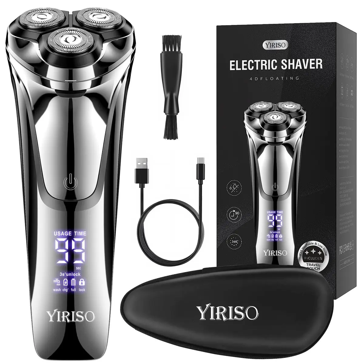 YIRISO 9000 RPM Rotary Shaver for Men, Silver, 200g (7.05 oz) | Smooth Shave with 4D Floating Head - main product image