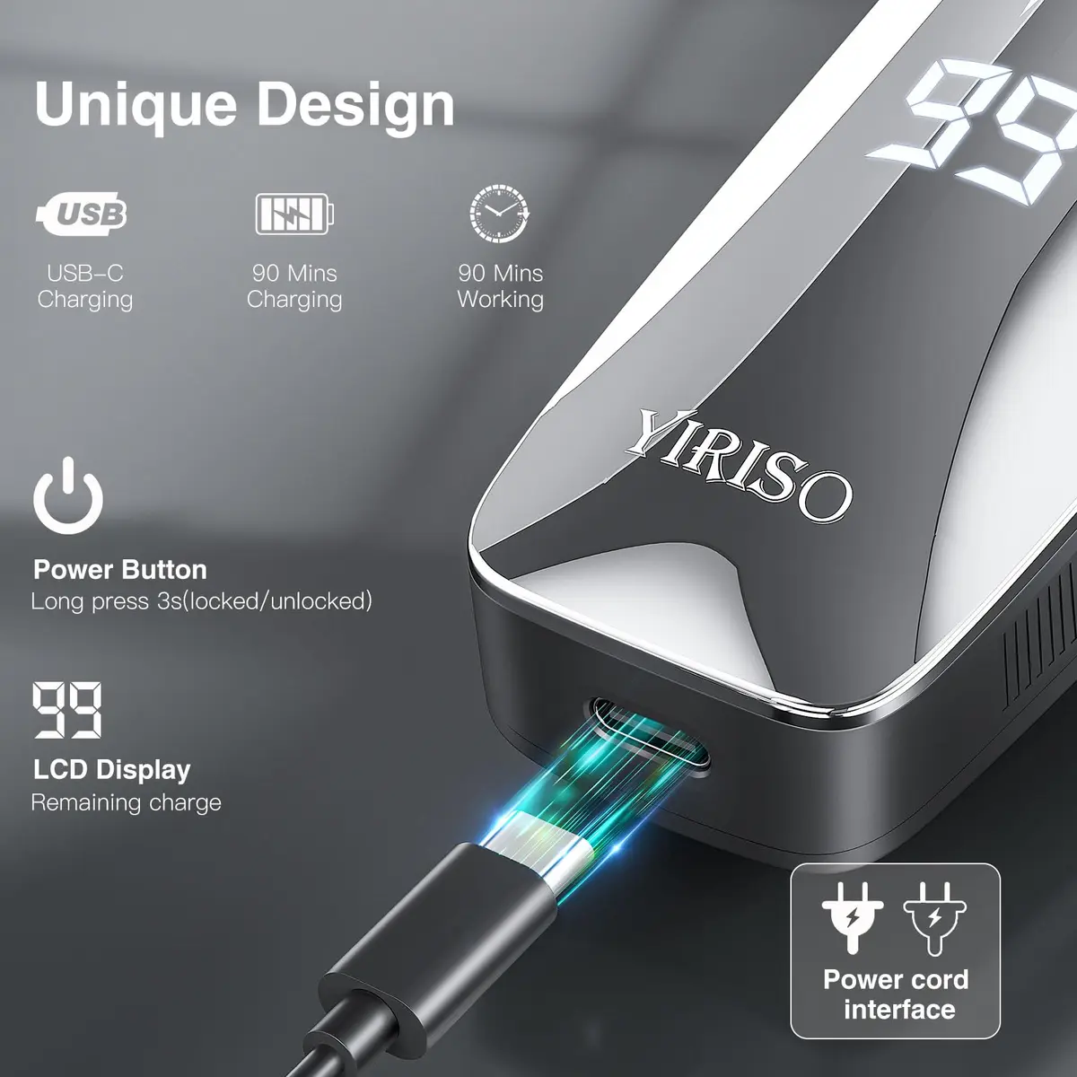 YIRISO 9000 RPM Rotary Shaver for Men, Silver, 200g (7.05 oz) | Smooth Shave with 4D Floating Head - view 7