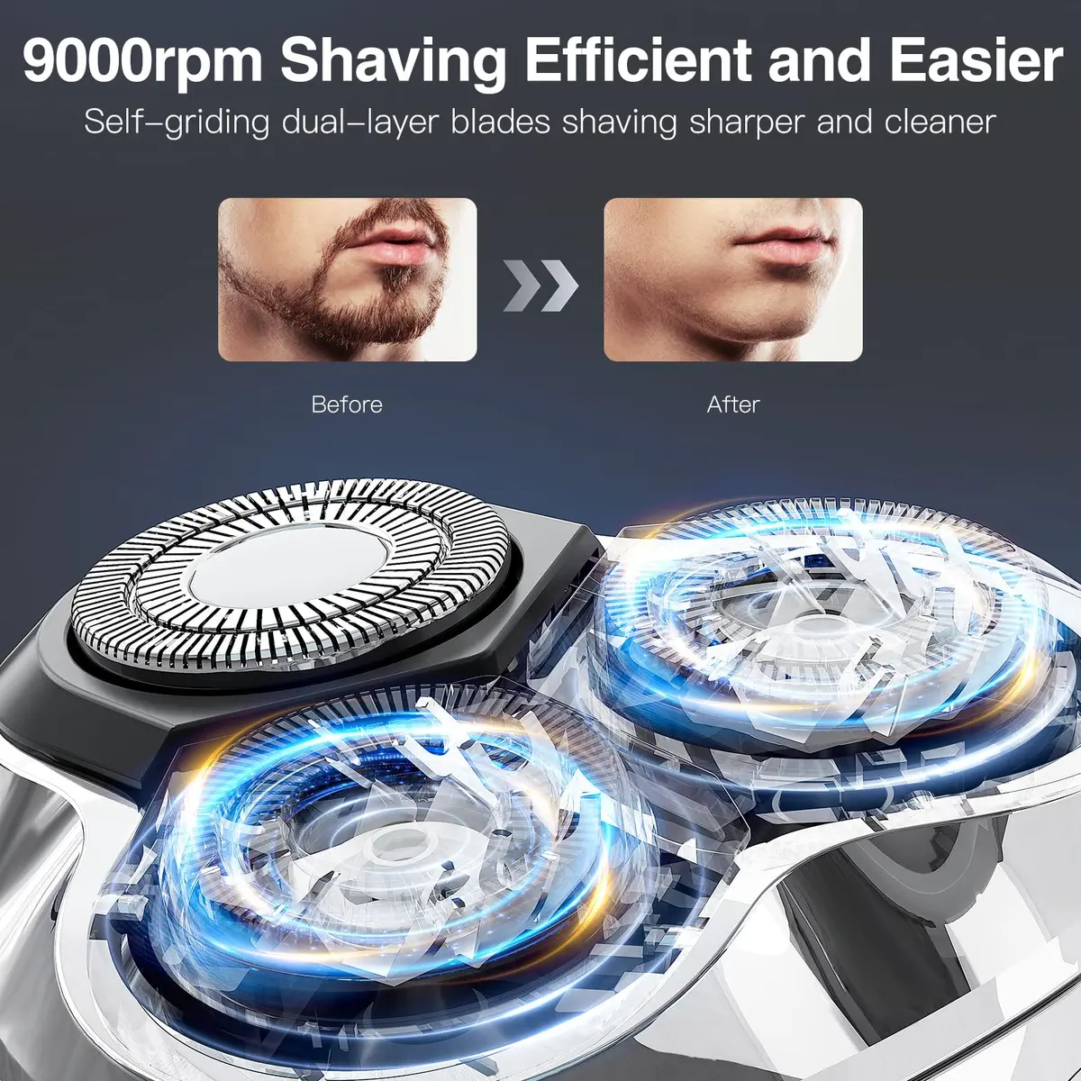 YIRISO 9000 RPM Rotary Shaver for Men, Silver, 200g (7.05 oz) | Smooth Shave with 4D Floating Head - view 2
